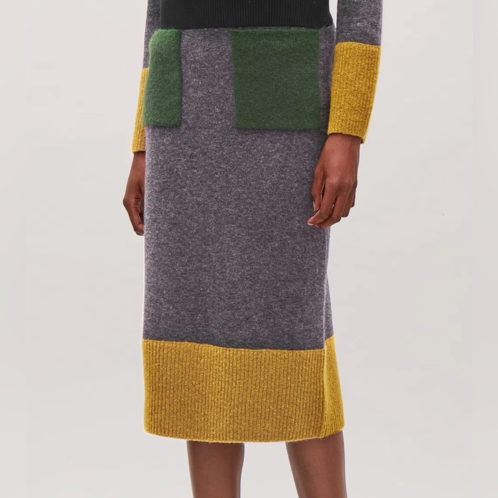 COS Rare Wool Mohair Color Block Midi Skirt